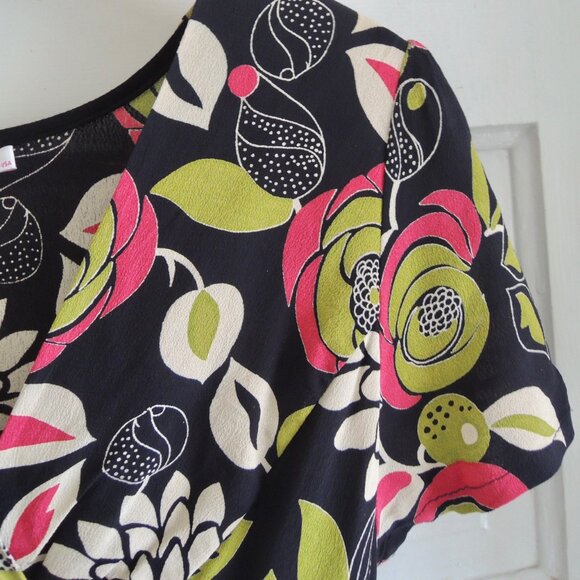 Pink Wheels Black & Pink Floral Abagail Retro 30s 40s Dress S - Picture 6 of 12